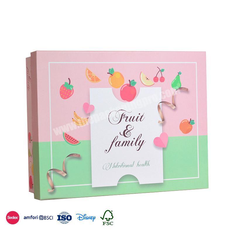 Free Sample Factory Pink cute fruit pattern embellishment supermarket cardboard boxes vegetables fruit