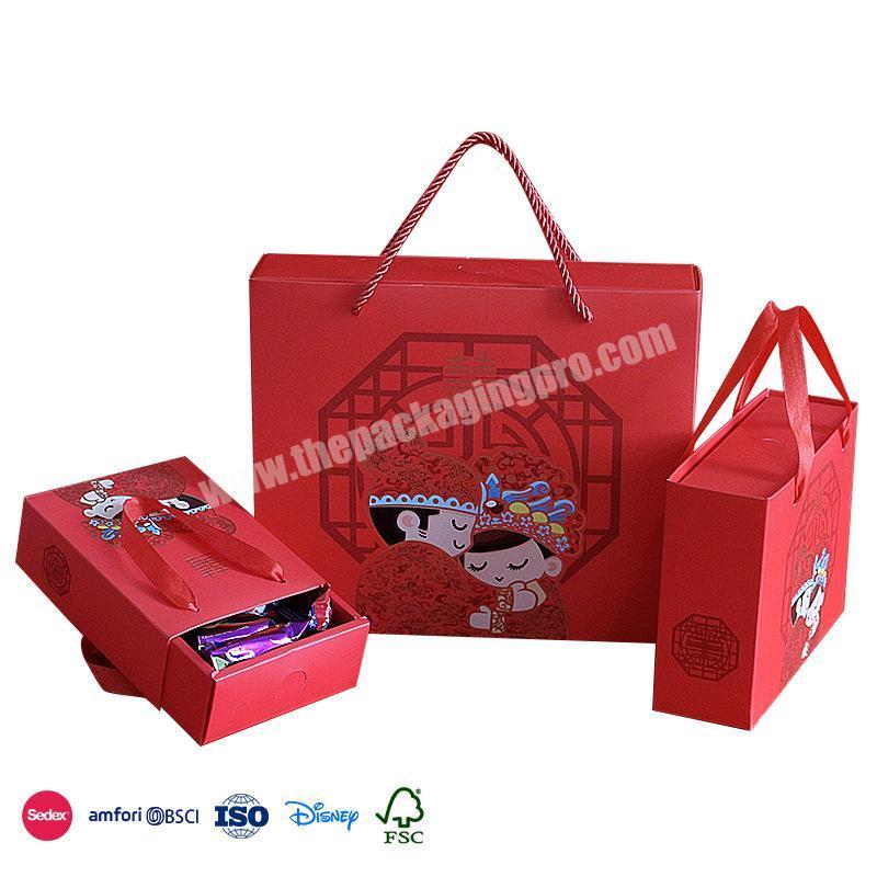 Free Sample Factory Red festive elements embellished with drawer chinese wedding candy gift box for guest