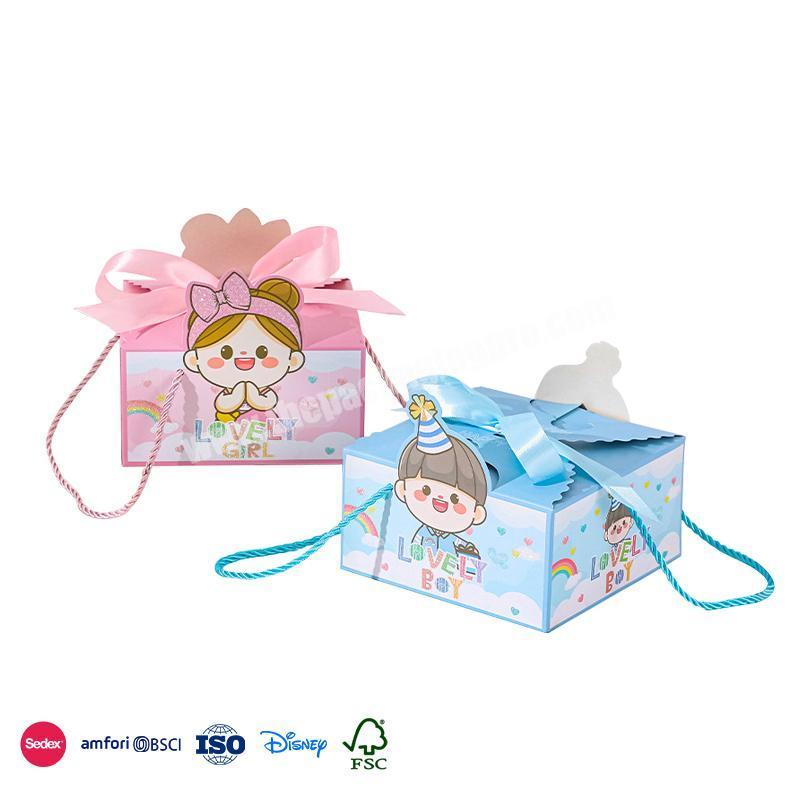 Free Sample Factory cartoon boy girl standing sign design ribbon fixed flip surface new born baby gift box