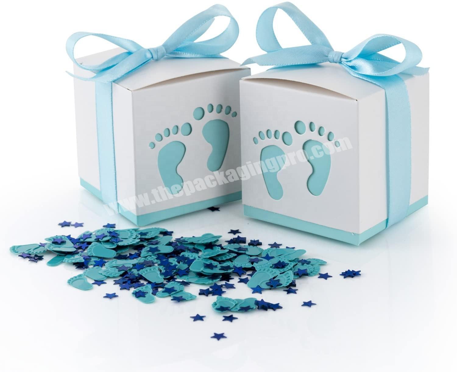 Gable gift Boxes with Craft Ribbon and Cute Footprints for Baby Shower Wedding Party Candy