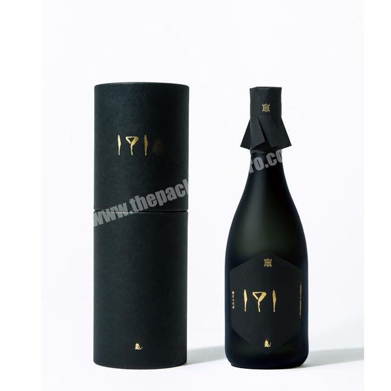 Gold Foil Environmental Round Kraft Cardboard Box Case For Wine Brandy Spirit Alcohol Black Tube Packaging