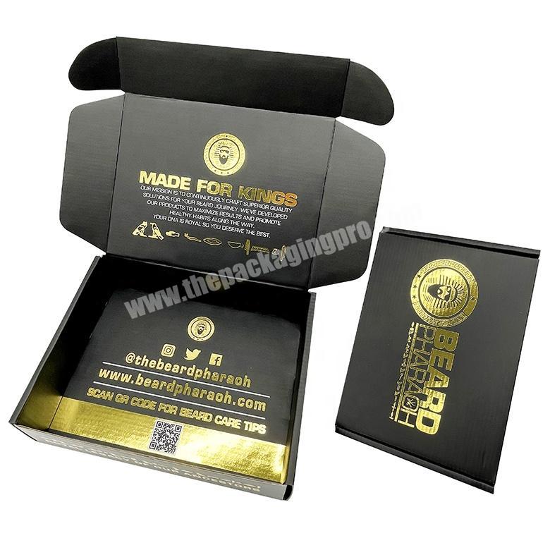 Gold foil logo Black paper packing box heavy duty corrugated custom shipping box for clothes
