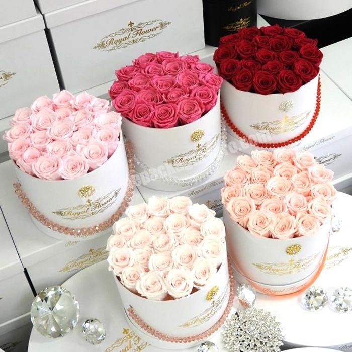 Golden Supplier Wholesale White Paper Round Decorative Flower Soap Rose Packaging Box With Handle For Flowers Packaging Luxury