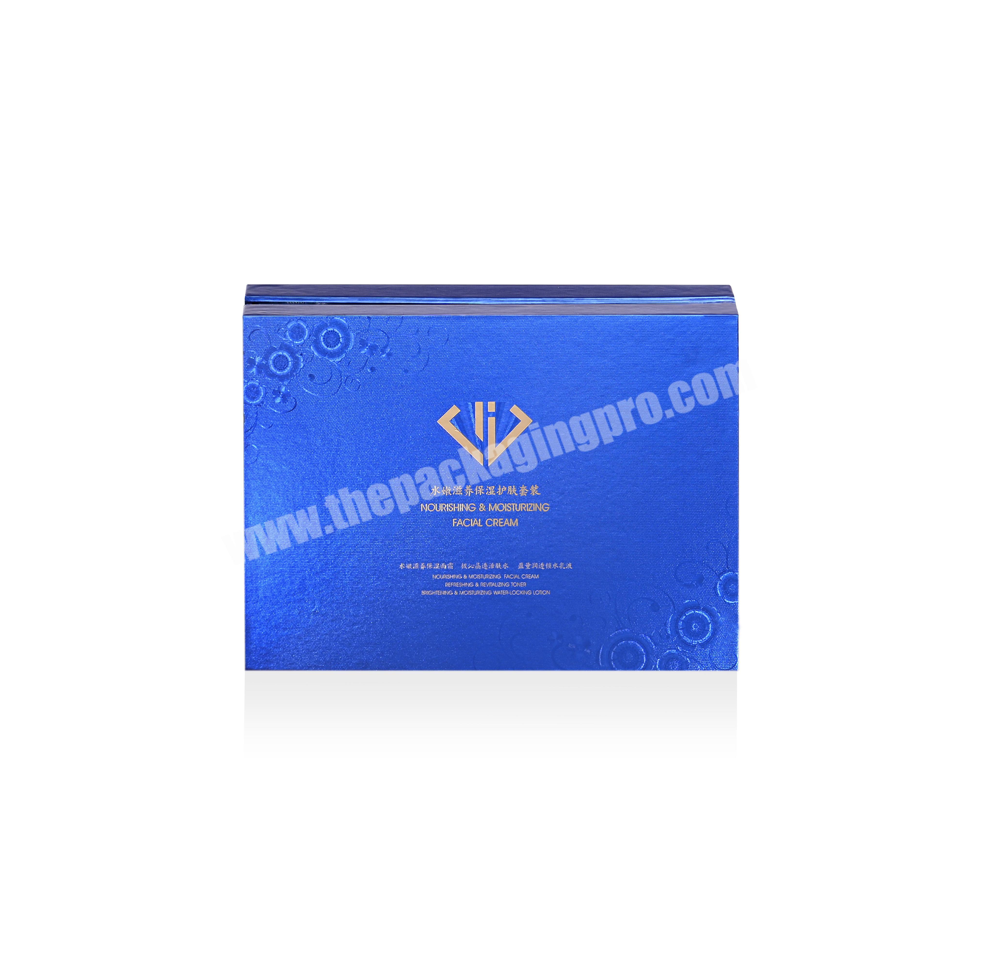 Grey Board Blue Gift Boxes Custom Packaging Satin Lined Paper Boxes Cosmetic Cardboard Product Box