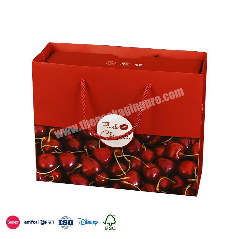 High Performance Red Luxury High Quality Belt Tote Bag corrugated paper box for cherries fruit packing factory