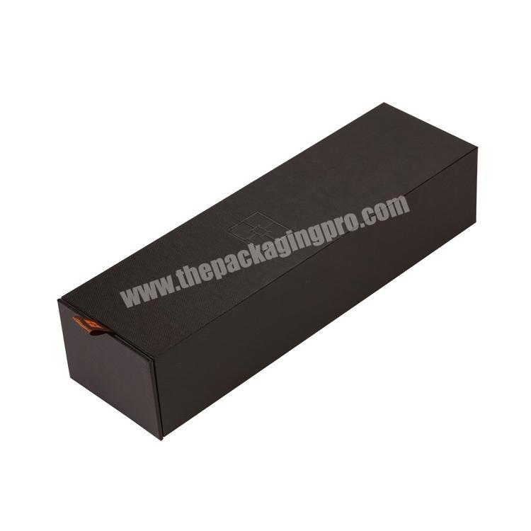 High Quality Cardboard Pull Box Suppliers Wine Packaging Boxes Black Slide Open Box with Ribbon