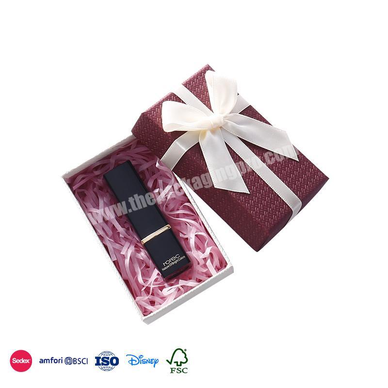 High Quality Cheap Price Red woven texture surface material with ribbon decoration corrugated perfume box