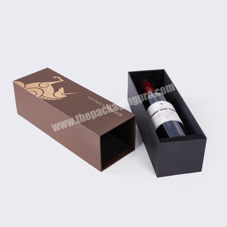 High grade red wine packing box custom hardcover rectangle paper box single red wine gift box with drawer