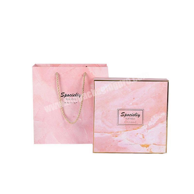 Hot Sale Custom Logo Square Top And Base Pink Marble High Quality Hot Foil Hard Cardboard Paper Gift Boxes For Sweet Gift