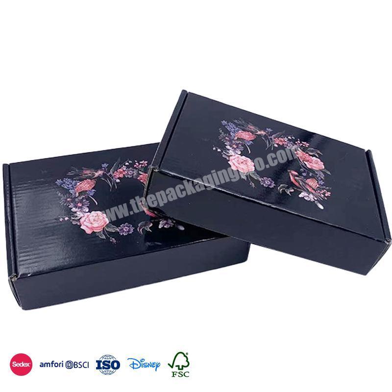Hot Sale Factory Direct Navy blue glossy waterproof finish with pink flower accents cosmetic gift box