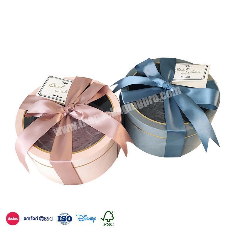 Hot Sale Factory Direct Round Frosted Material Transparent Design With Ribbon Decoration valentines gift box