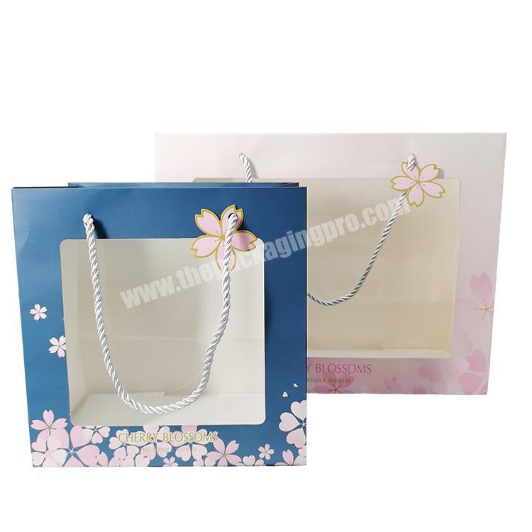 Hot Sale Portable Flower Hand Paper Bags With Square PVC Transparent Window Customized Gift Packaging Paper Bag