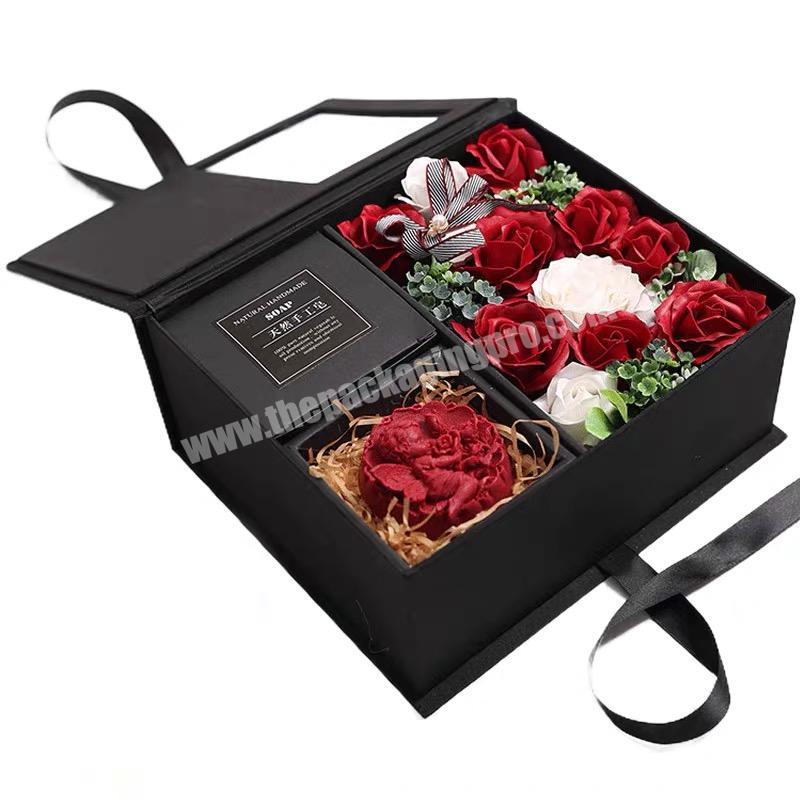Hot Sale Wholesale Custom Paper Flower Box Packing for Black Rose Gift Box with clear window