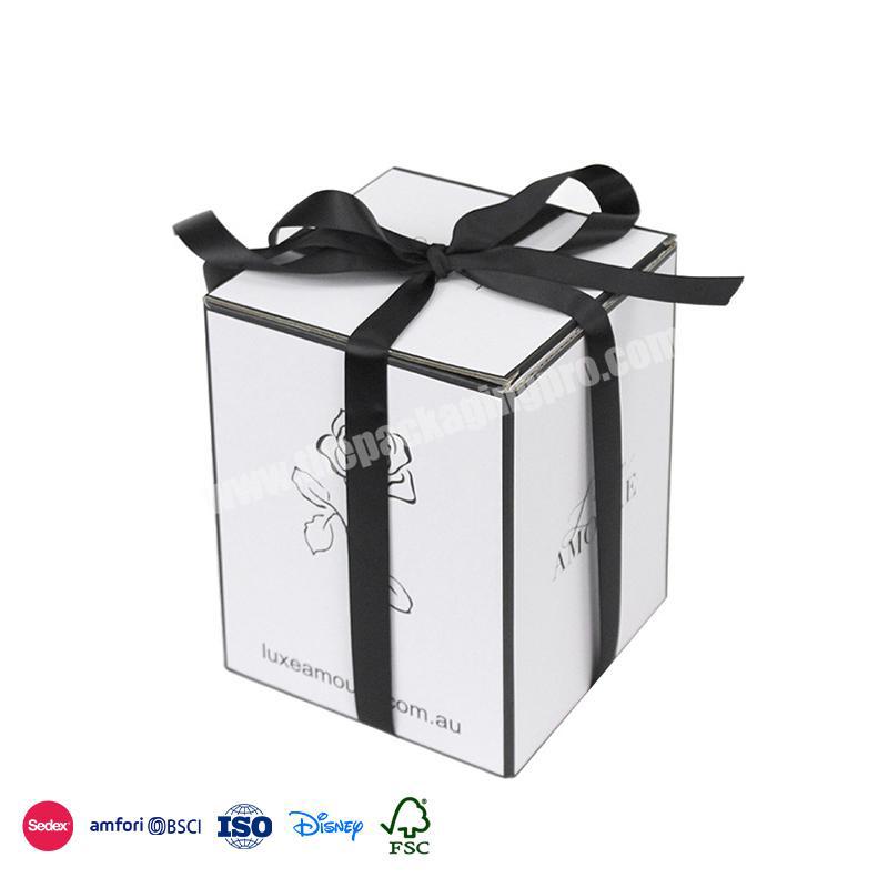 Hot Selling Product Luxury white with black logo and black ribbon design custom corrugated boxes for jewelry