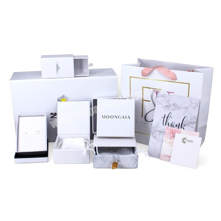 Custom luxury white Gift Box Earrings or Necklace packaging Jewelry Box with bag