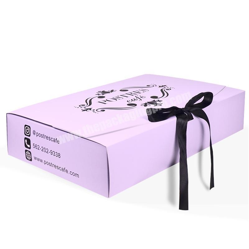 Hot sale recyclable customized cosmetic  gift pink art paper packaging box with bowknot