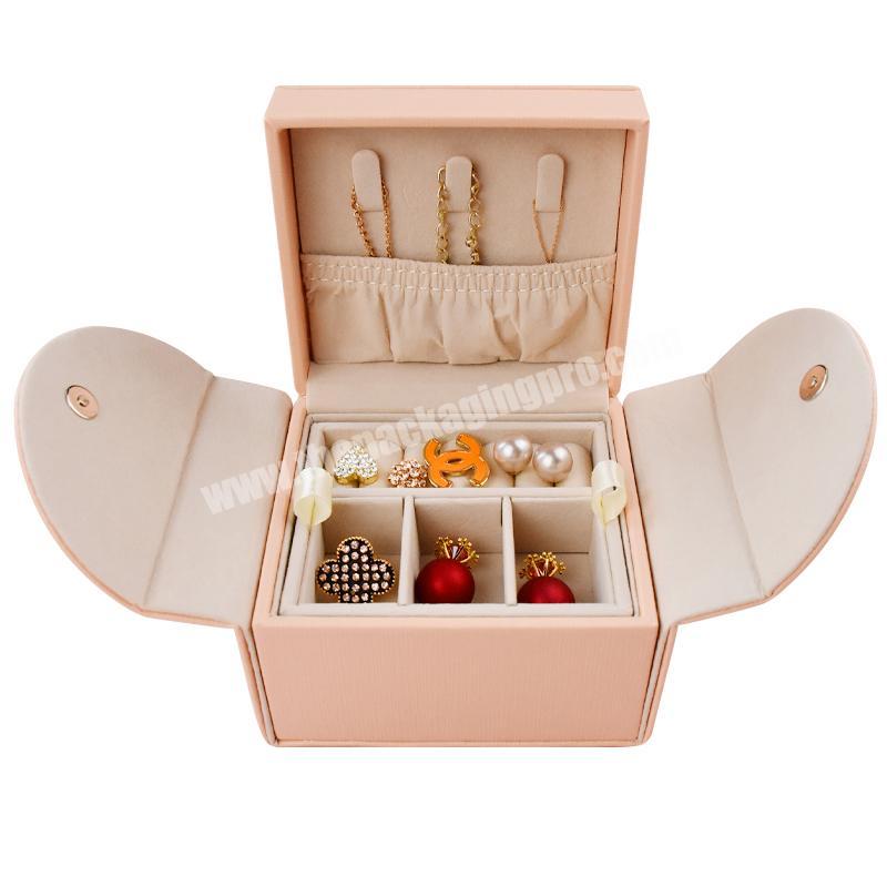 Jewelry Earrings Storage Box Pink Blue Mini Size 2 Layers Pu Leather Portable Travel Small Jewelry Box Organizer
