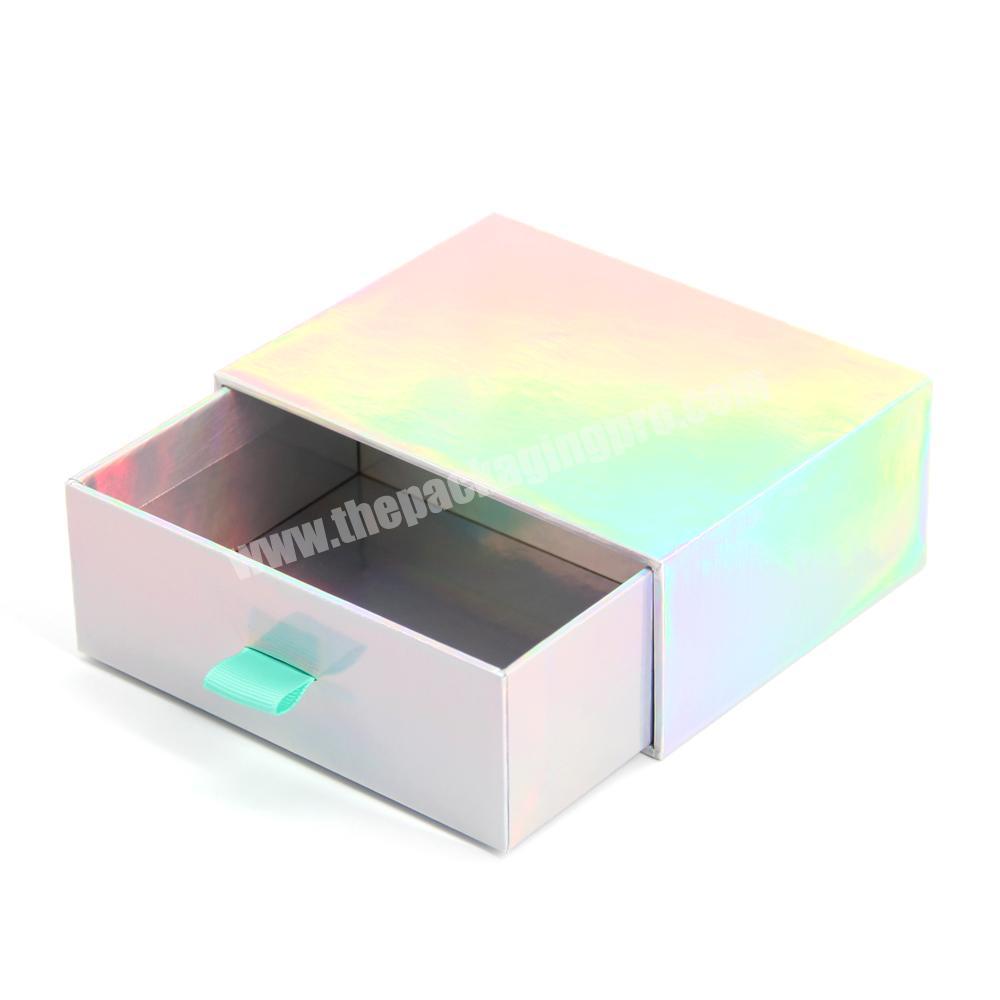 Jewelry box storage necklace ring luxury paper drawer box customized holographic radiation packaging box factory