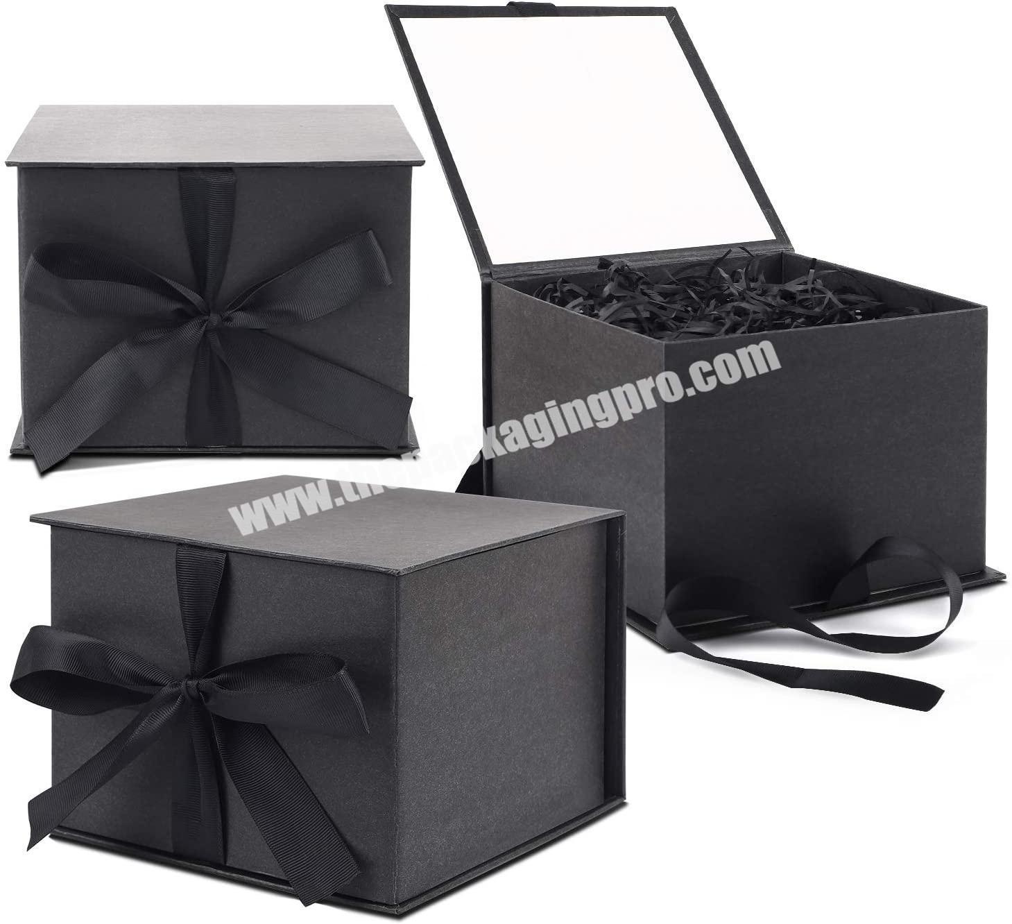 Large Black Gift Boxes with Lids and Filled with Shredded Paper for Wedding, Bridal, Birthday and Party