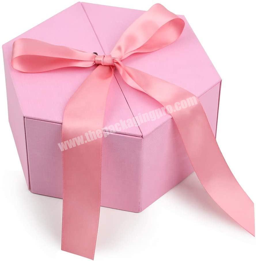 Large Pink Gift Box, with Cover Ribbon for Wedding, Christmas Gifts, Valentines Day