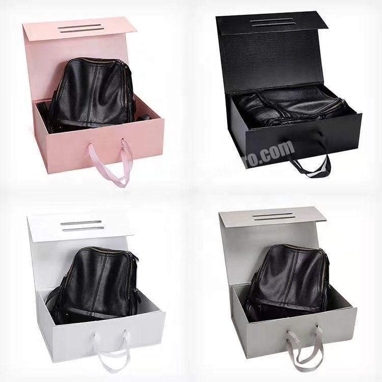 Large size Stock rigid folding gift boxes with handle in 4 colors for handbags packing