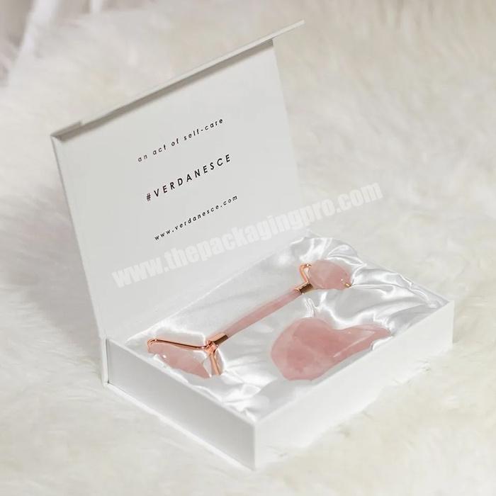 Luxury Beauty Equipment Packaging Flip Cardboard Gift Box With Satin Lining Custom logo Colour Jade Roller Gu Sha Packaging Box