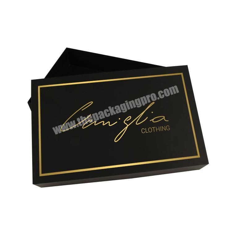 Luxury Black Cardboard Embossed Gold Foil Logo Clothing Boxes Custom Printed