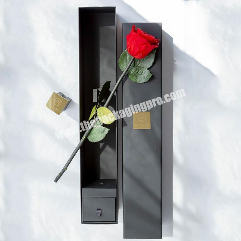 Luxury Black Custom Paper Cardboard Single Eternal Rose Flower Box For Gift