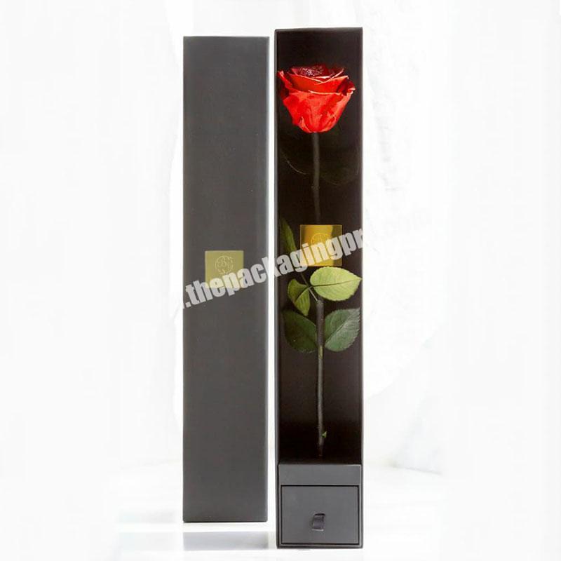 personalize Luxury Black Custom Paper Cardboard Single Eternal Rose Flower Box For Gift