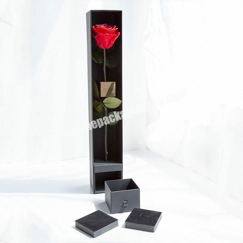 Luxury Black Custom Paper Cardboard Single Eternal Rose Flower Box For Gift