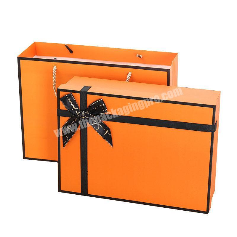 Luxury Box Packaging With Ribbons For Clothes, Custom Big Boxes For Clothes Packaging, Chic Orange Paper Box Clothing Package