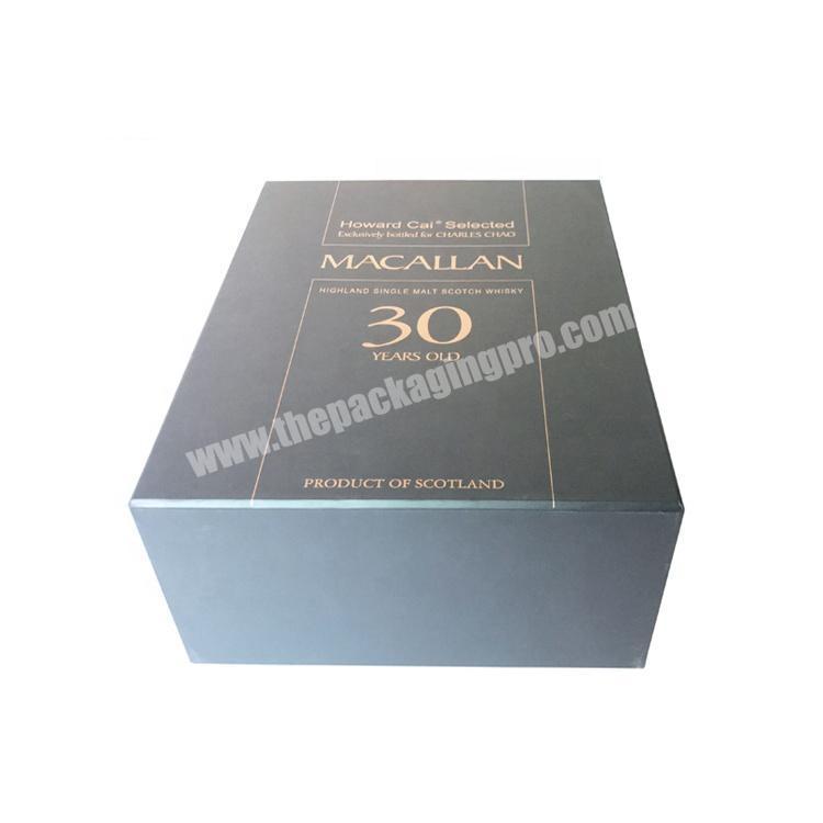 Luxury Custom Black Gold Foil Stamping Macallan Alcool Whisky Wine Box With Lid