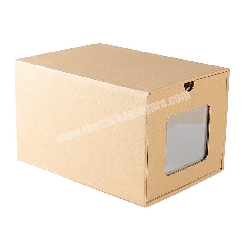Luxury Custom Gift Cardboard Packing Kraft Paper Storage Drawer Box For Shoe Clothes Packaging With PVC Window