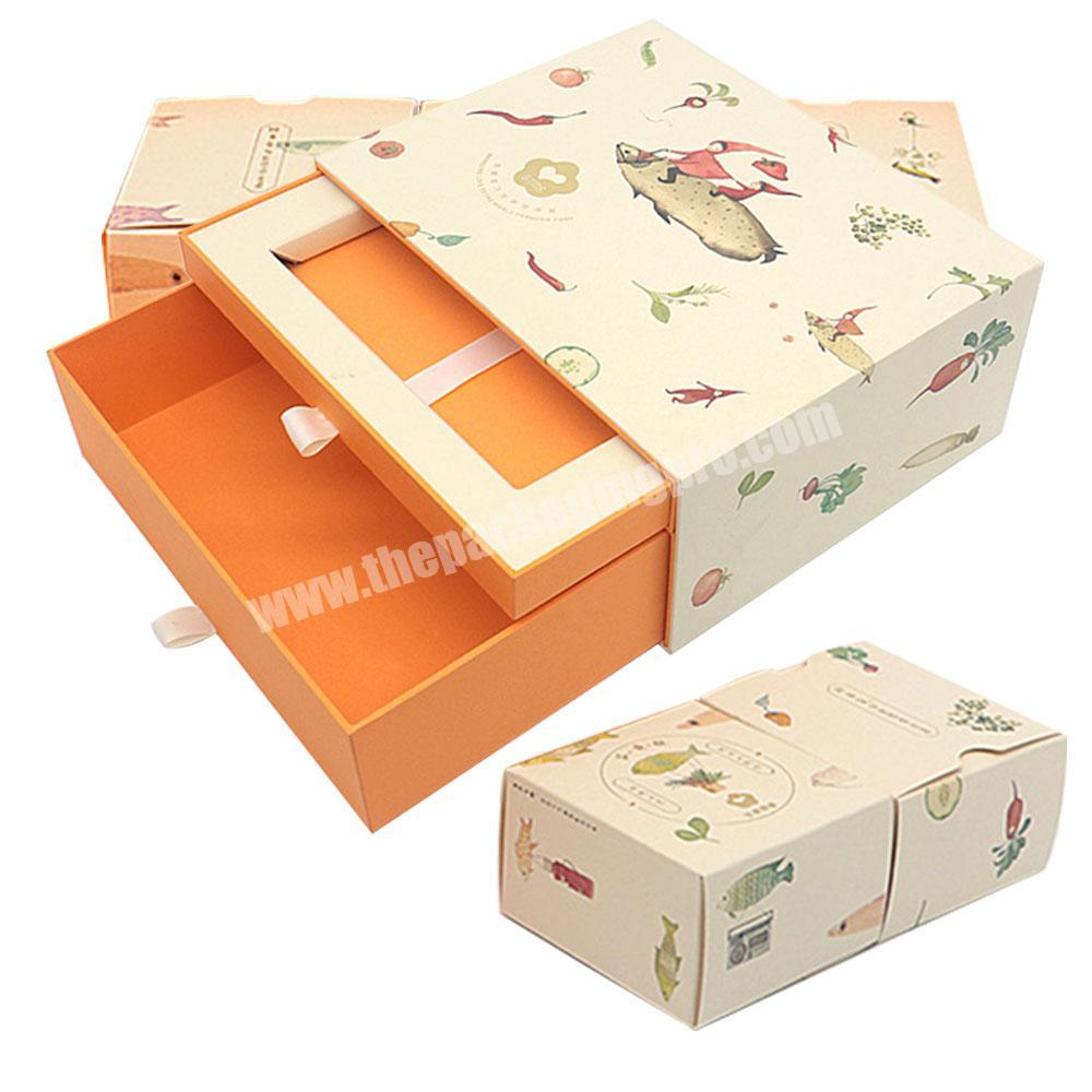 Luxury Custom Rectangular Food Packaging Gift Box Double Entry Drawer Cardboard Food Box Macaron Packaging Gift Box