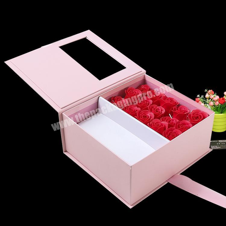 Luxury Custom Wholesale Romantic Wedding Flower Roses  Bouquets Gift box With window