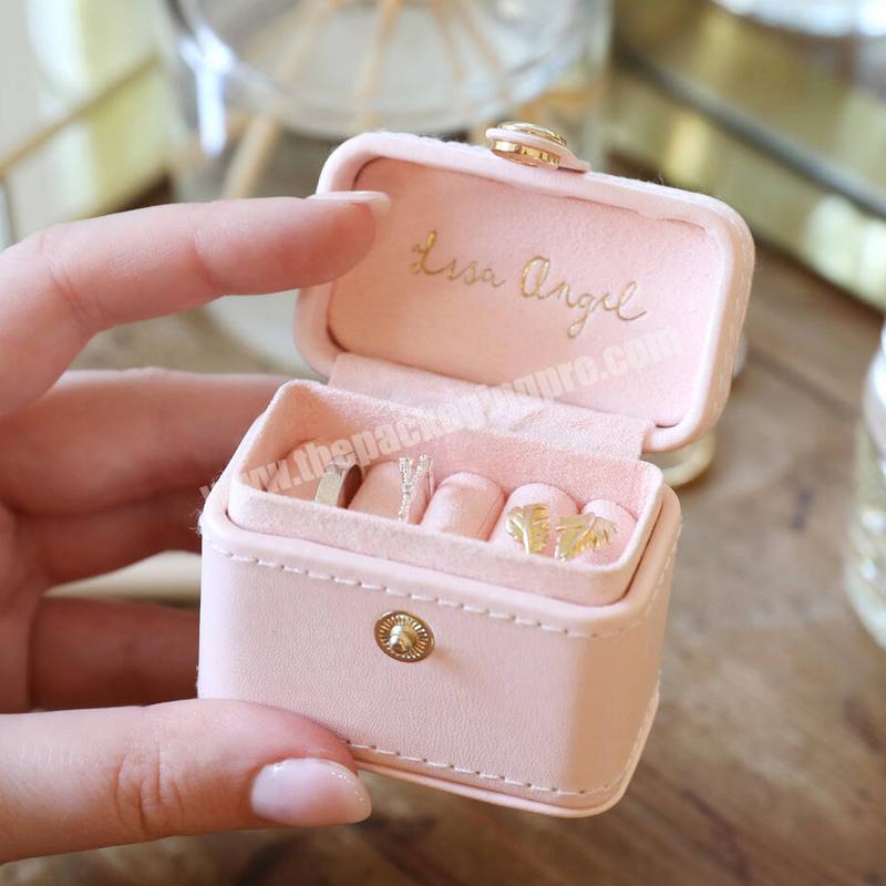 Luxury Design Custom Ring Box With Logo Velvet Travel Jewelry Engagement Leather Ring Box Personalised Mini Travel Mini Ring Box