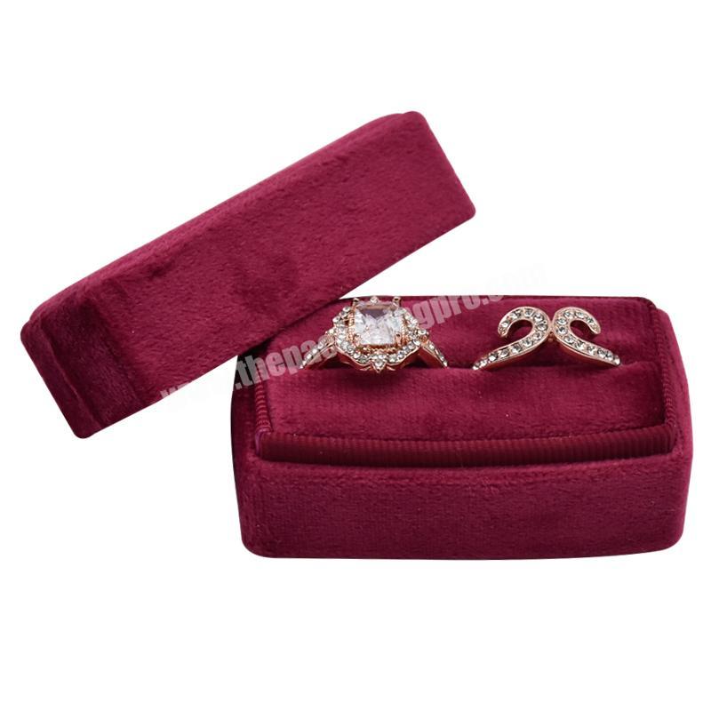 Luxury Design Suede Fabric Red Plum Multiple Color Double Ring Gift Box Packaging Two Rings Display Holder Wedding Gift Box