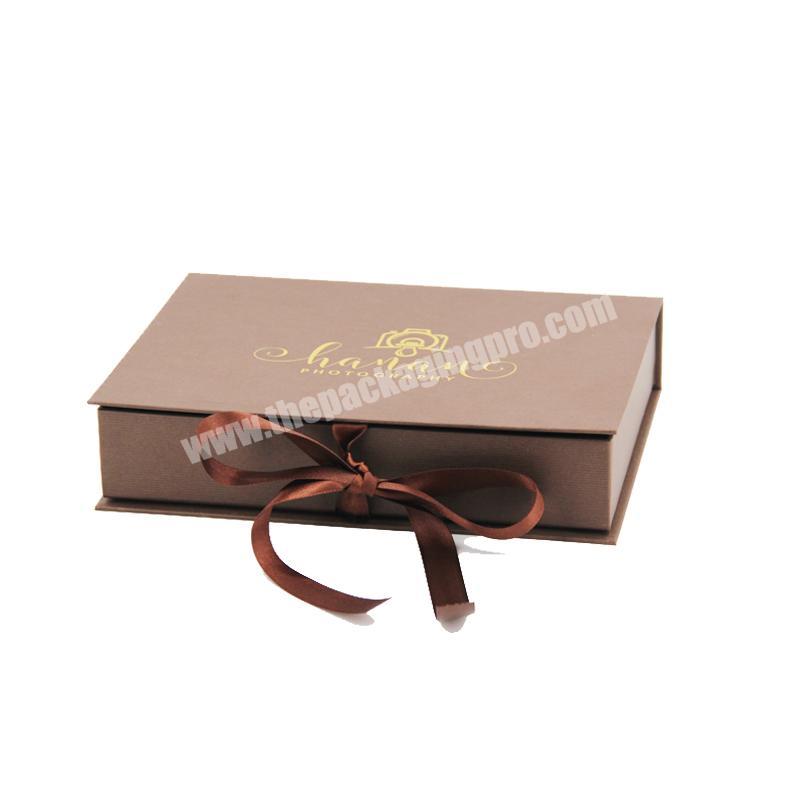 Luxury Flat Pack Cardboard jewelry Paper Box Ribbon Closures Book Shaped Packaging Gift Boxes with ribbon