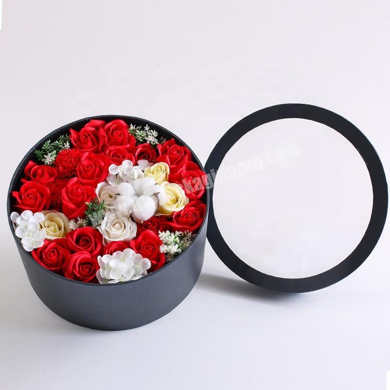 Luxury Flower Rose Package Fresh Preserved Big Gift Round Flower Box With Bow And Logo Foiled For Box Flower