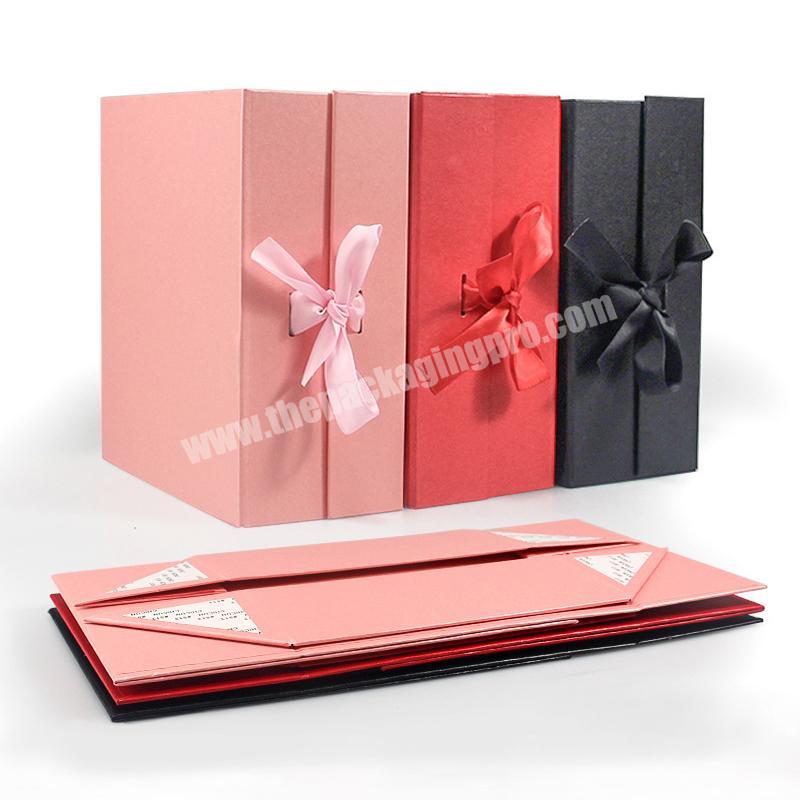 Luxury Folding Ribbon Corrugated Chocolate Gift Jewelry Pink Paper Packaging Box Custom Logo