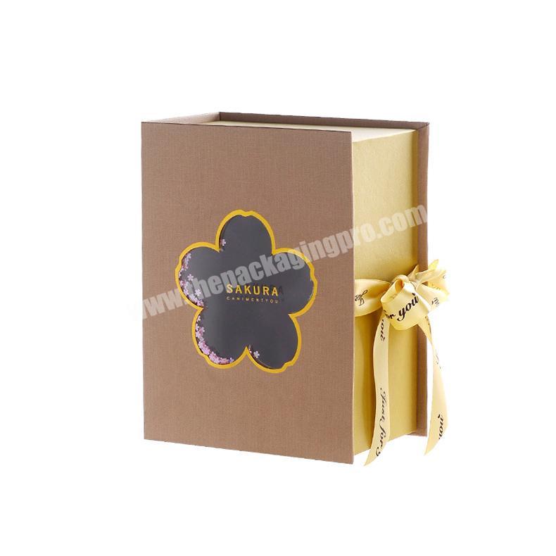 Luxury Folding Window Paper Box Gift Paper Box with Ribbon Custom Logo Clothing Beauty Packaging