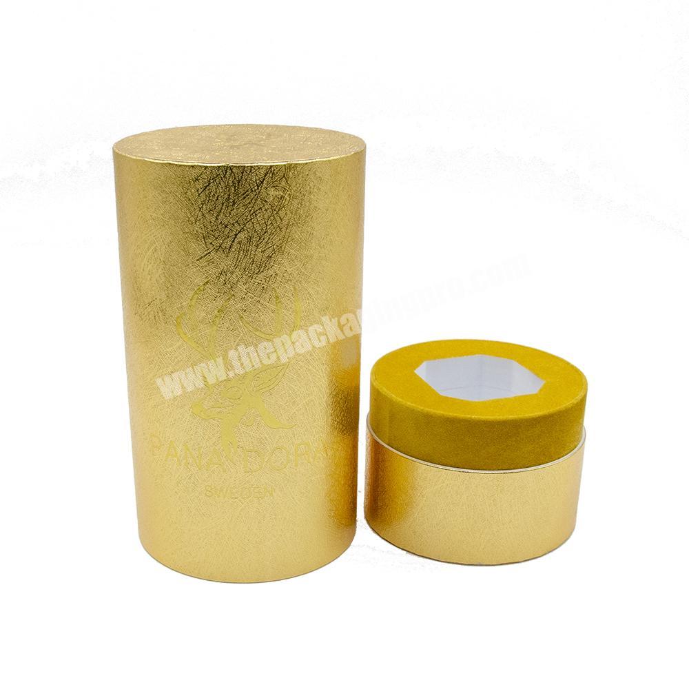 Custom Cylinder Paper Cardboard Luxury Full Gold Foil Perfume Bottle Paper Tube Packaging with EVA Protection Customization Logo
