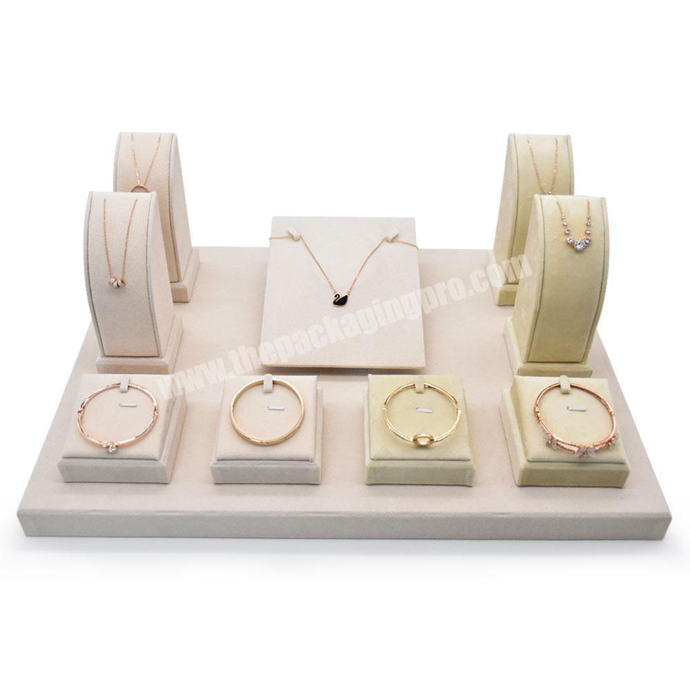 Luxury Khaki Color Jewelry Store Velvet Display Rack Necklace Earring Bangle Stand Jewelry Organizer Tray For Jewelry Display