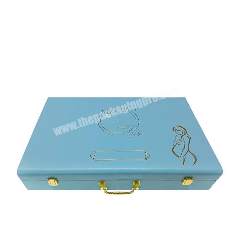 Luxury PU leather manufacture new design most popular wholesale skin care gold foil stamping gift box with metal lock and handle