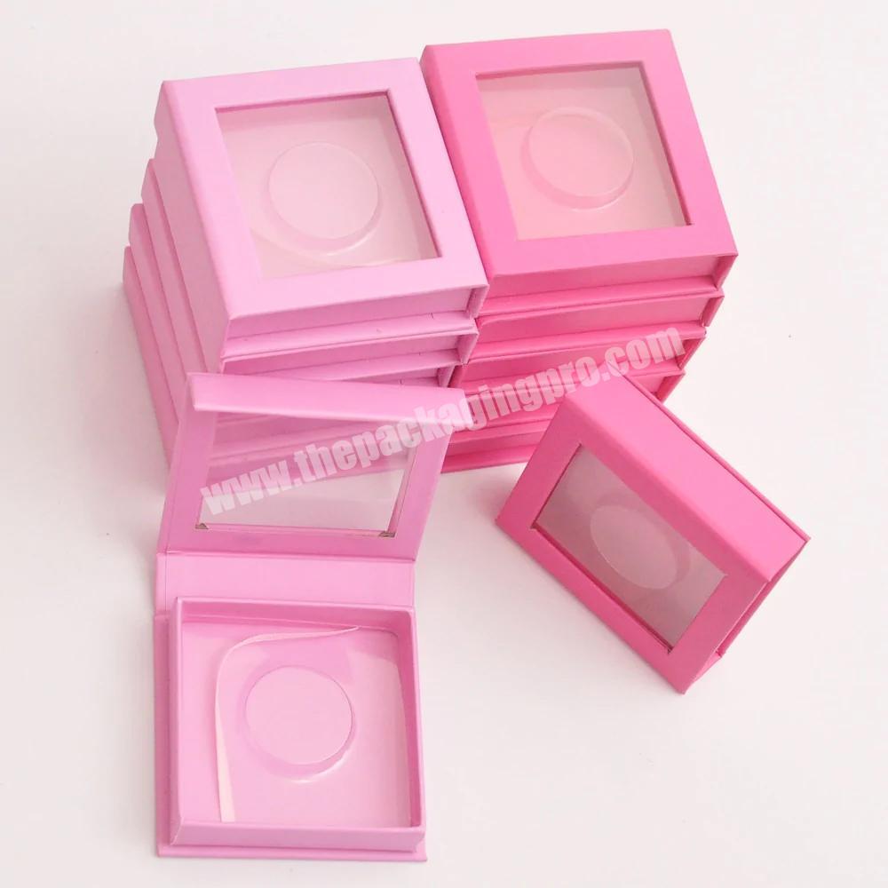 Luxury Paper Pink Magnetic Square False Eyelash Packaging Box With window Eyelash Boxes Custom Logo Packaging Empty Eyelash Box factory