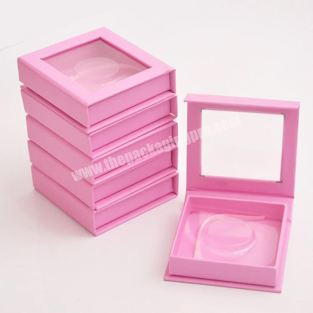 Luxury Paper Pink Magnetic Square False Eyelash Packaging Box With window Eyelash Boxes Custom Logo Packaging Empty Eyelash Box manufacturer