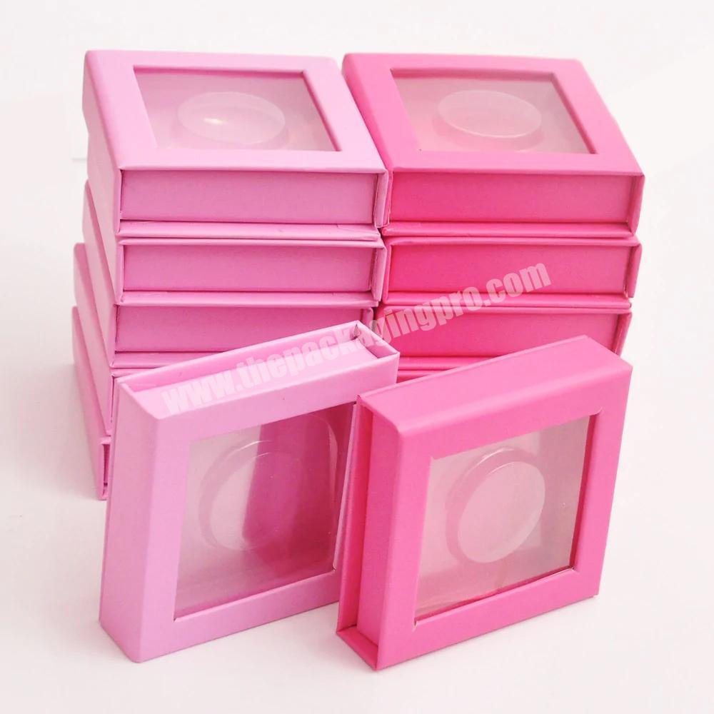 personalize Luxury Paper Pink Magnetic Square False Eyelash Packaging Box With window Eyelash Boxes Custom Logo Packaging Empty Eyelash Box