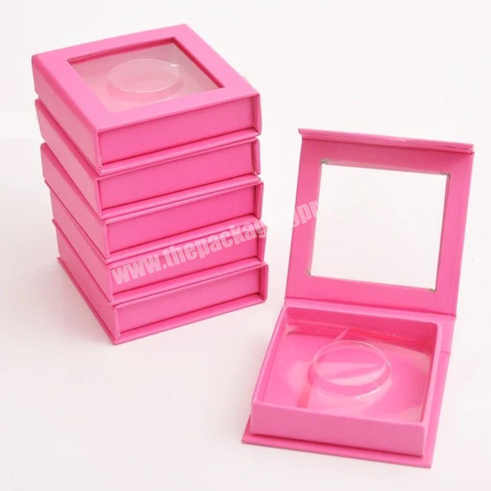 custom Luxury Paper Pink Magnetic Square False Eyelash Packaging Box With window Eyelash Boxes Custom Logo Packaging Empty Eyelash Box 