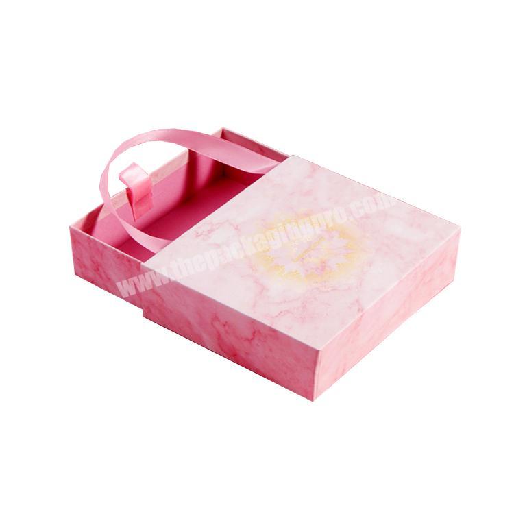 Luxury Pink Marble Slide with Handle Drawer Gift Necklace Jewelry Bracelet Packaging Box Custom Logo