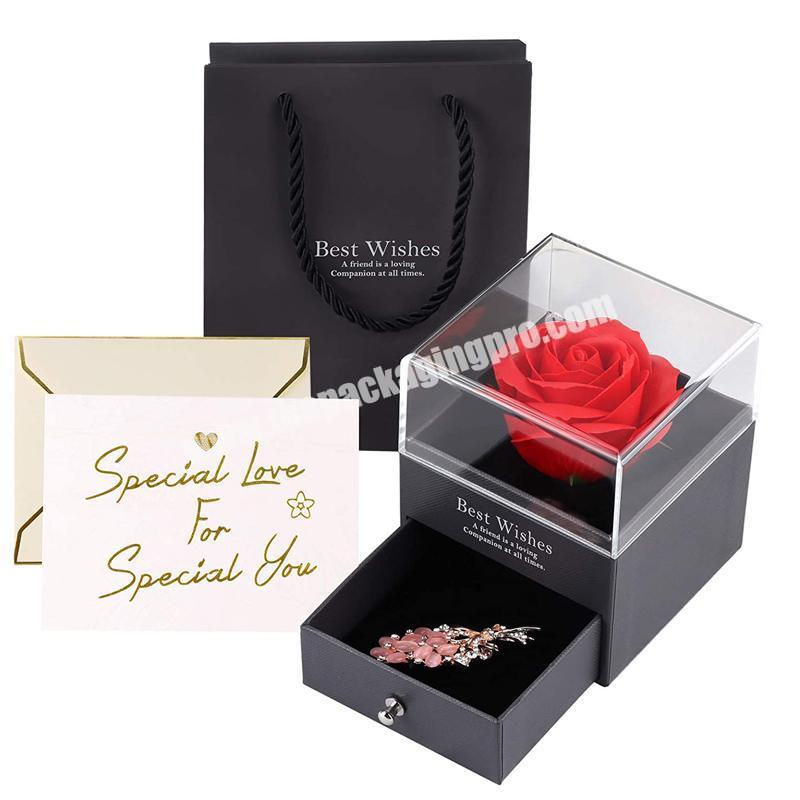 Luxury Rainbow Colorful Artificial Roses Present Golden Foil with Unique Mom jewelry storage Gift flower Box for Mother's Day